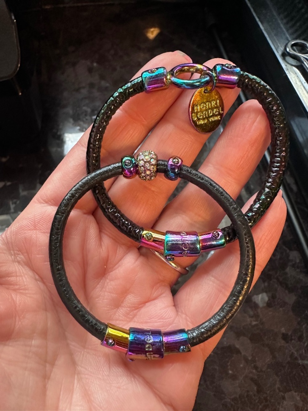 Henri Bendel Petrol Leather Bracelets RARE